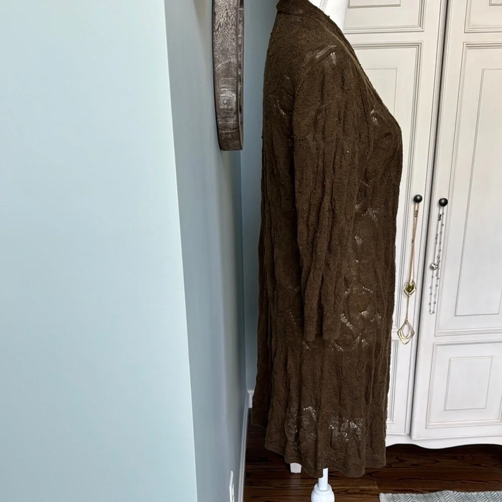 Eileen Fisher Brown Cardigan Sweater with Open Front and Long Length Size L - Picture 4 of 7